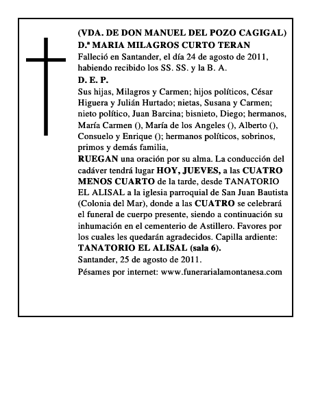D.ª MARIA MILAGROS CURTO TERAN