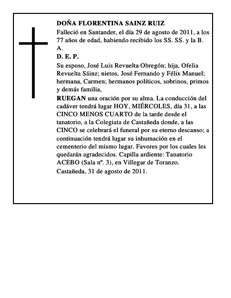 DOÑA FLORENTINA SAINZ RUIZ