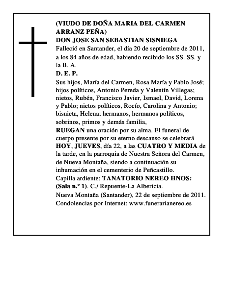 DON JOSE SAN SEBASTIAN SISNIEGA