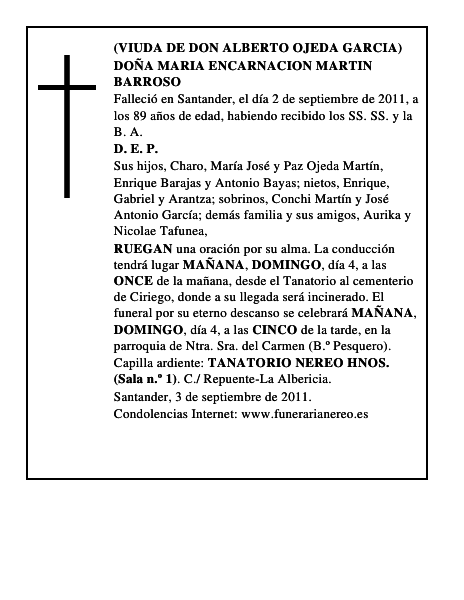 DOÑA MARIA ENCARNACION MARTIN BARROSO