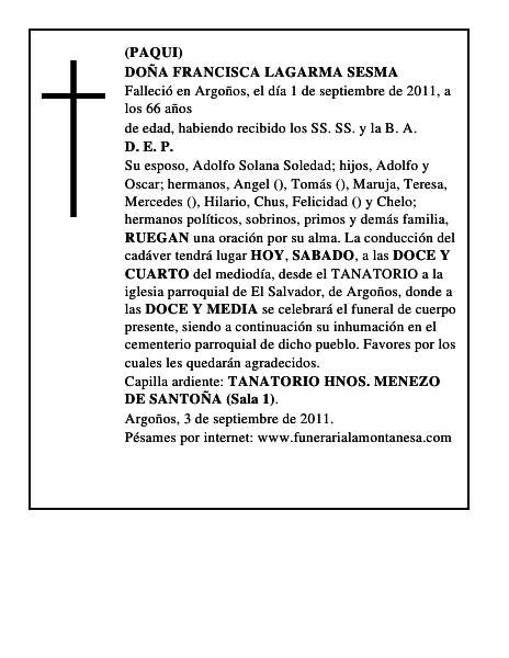 DOÑA FRANCISCA LAGARMA SESMA