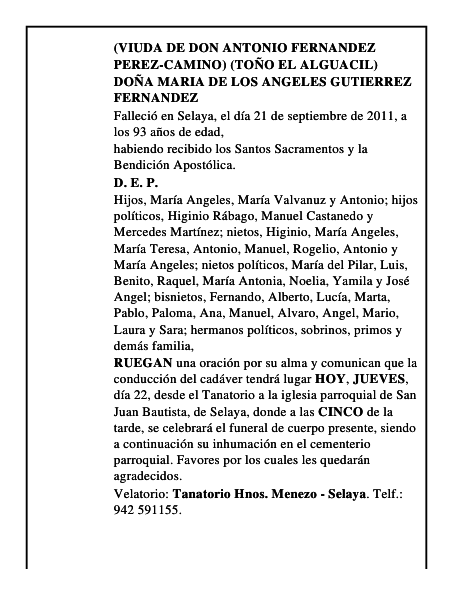 DOÑA MARIA DE LOS ANGELES GUTIERREZ FERNANDEZ