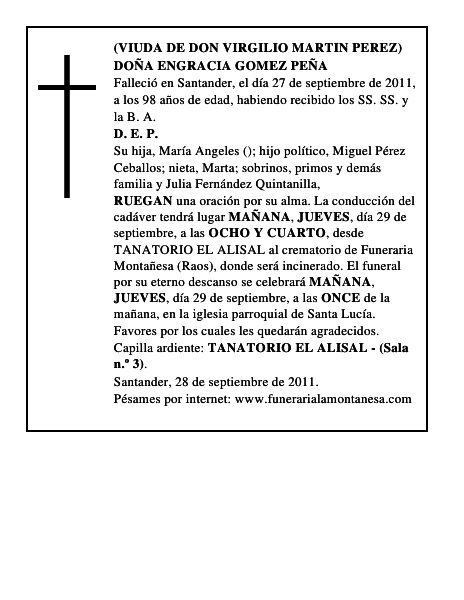 DOÑA ENGRACIA GOMEZ PEÑA