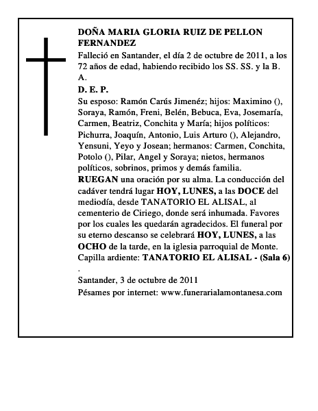 DOÑA MARIA GLORIA RUIZ DE PELLON FERNANDEZ