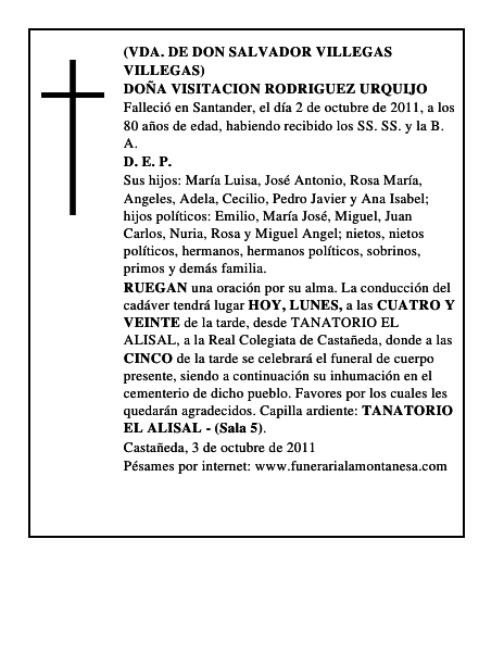 DOÑA VISITACION RODRIGUEZ URQUIJO