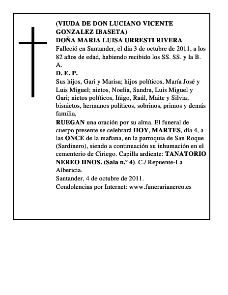 DOÑA MARIA LUISA URRESTI RIVERA