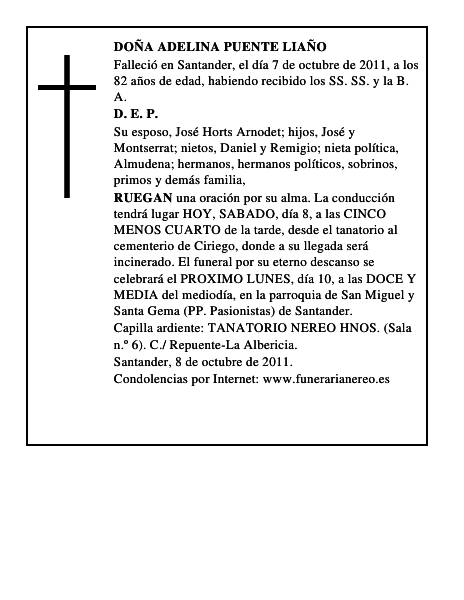 DOÑA ADELINA PUENTE LIAÑO