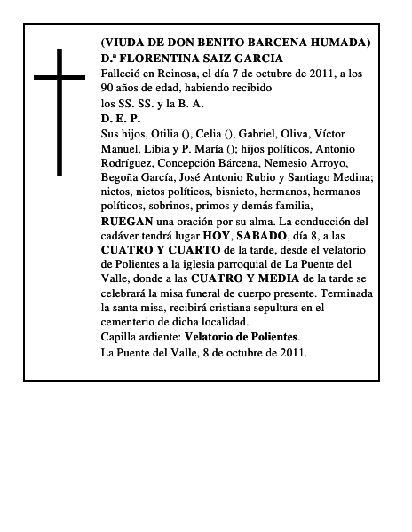 D.ª FLORENTINA SAIZ GARCIA