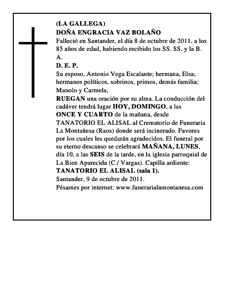 DOÑA ENGRACIA VAZ BOLAÑO