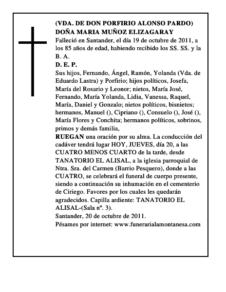 DOÑA MARIA MUÑOZ ELIZAGARAY