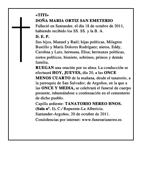 DOÑA MARIA ORTIZ SAN EMETERIO
