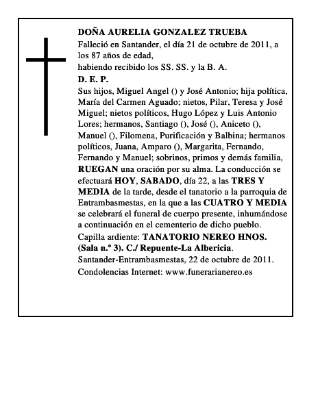 DOÑA AURELIA GONZALEZ TRUEBA