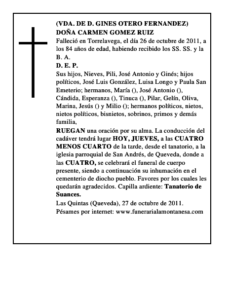 DOÑA CARMEN GOMEZ RUIZ