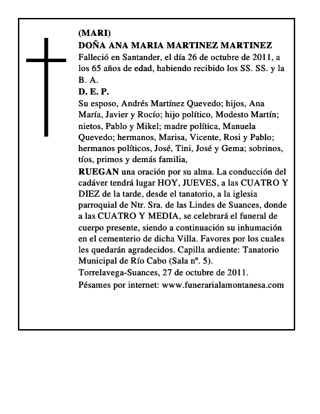 DOÑA ANA MARIA MARTINEZ MARTINEZ