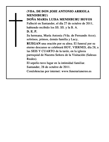 DOÑA MARIA LUISA MENDIBURU HOYOS