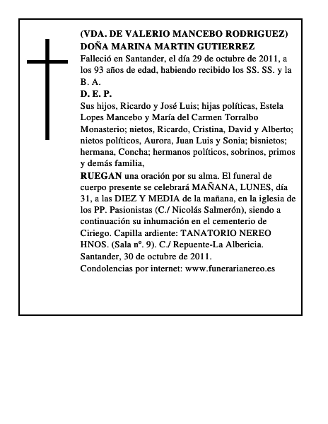 DOÑA MARINA MARTIN GUTIERREZ
