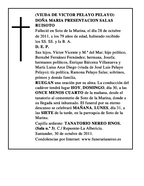 DOÑA MARIA PRESENTACION SALAS RUISOTO
