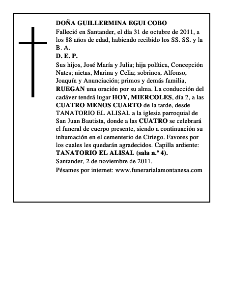 DOÑA GUILLERMINA EGUI COBO