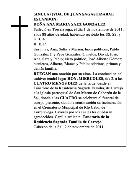 DOÑA ANA MARIA SAEZ GONZALEZ