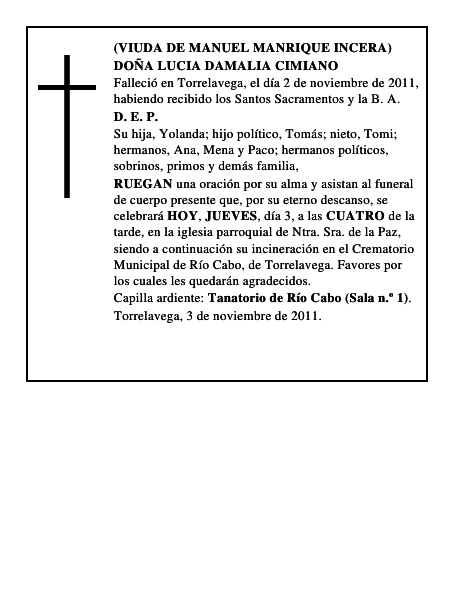 DOÑA LUCIA DAMALIA CIMIANO