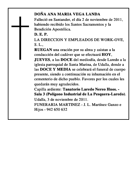 DOÑA ANA MARIA VEGA LANDA
