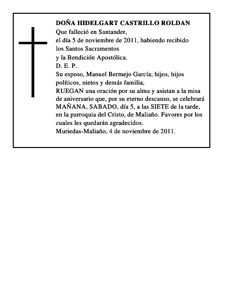 DOÑA HIDELGART CASTRILLO ROLDAN