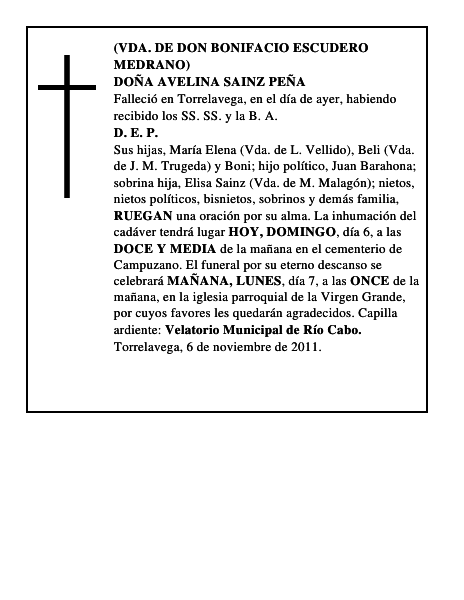 DOÑA AVELINA SAINZ PEÑA