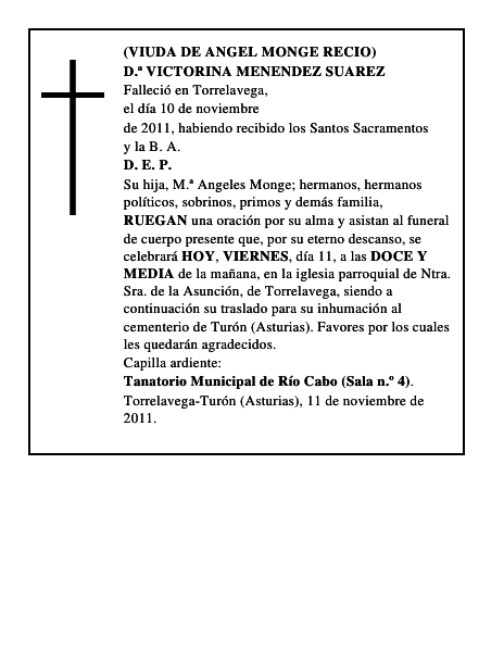 D.ª VICTORINA MENENDEZ SUAREZ