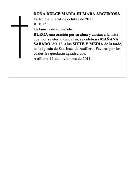 DOÑA DULCE MARIA HUMARA ARGUMOSA