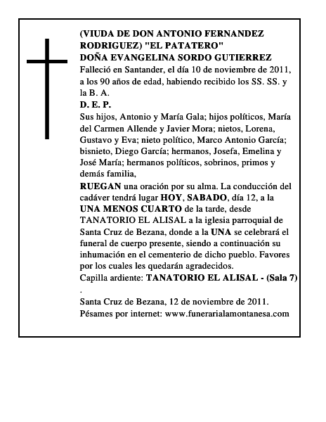 DOÑA EVANGELINA SORDO GUTIERREZ