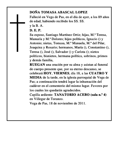 DOÑA TOMASA ABASCAL LOPEZ