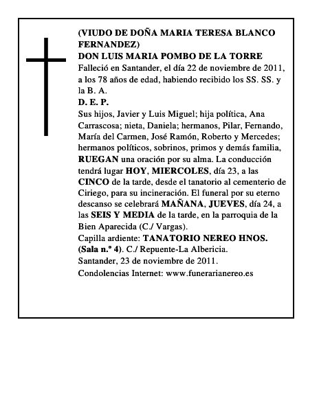 DON LUIS MARIA POMBO DE LA TORRE
