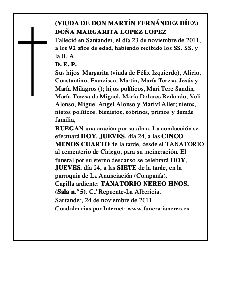 DOÑA MARGARITA LOPEZ LOPEZ