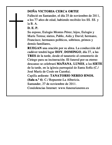 DOÑA VICTORIA CERCA ORTIZ