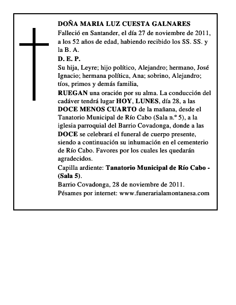 DOÑA MARIA LUZ CUESTA GALNARES
