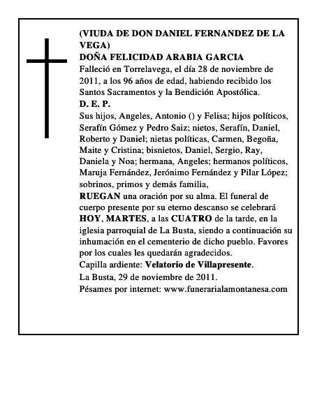 DOÑA FELICIDAD ARABIA GARCIA