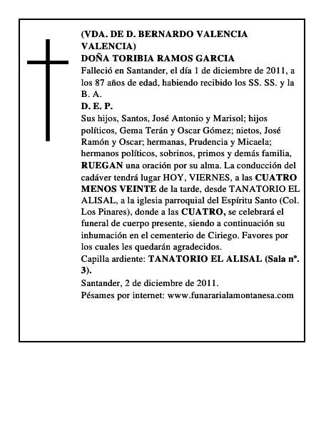 DOÑA TORIBIA RAMOS GARCIA