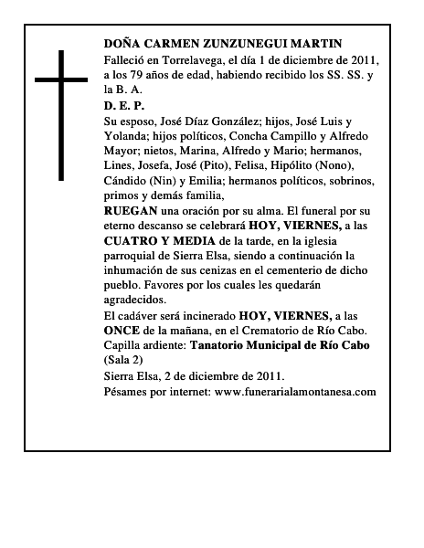 DOÑA CARMEN ZUNZUNEGUI MARTIN