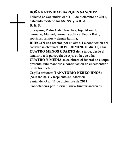 DOÑA NATIVIDAD BARQUIN SANCHEZ
