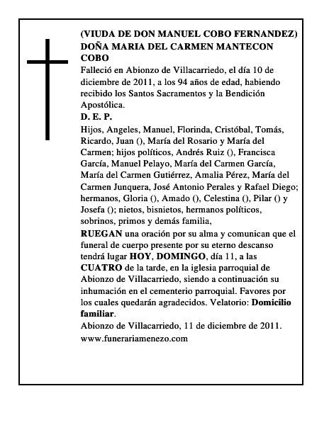 DOÑA MARIA DEL CARMEN MANTECON COBO