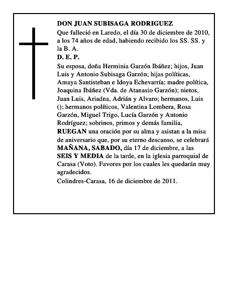 DON JUAN SUBISAGA RODRIGUEZ
