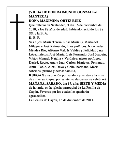 DOÑA MAXIMINA ORTIZ RUIZ