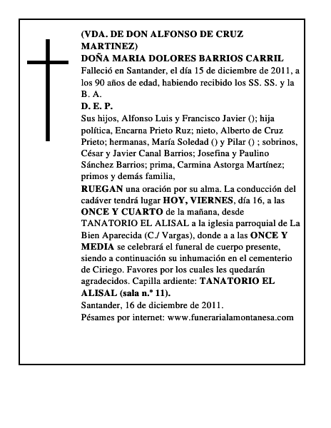 DOÑA MARIA DOLORES BARRIOS CARRIL