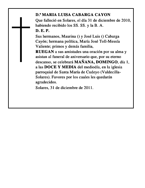 D.ª MARIA LUISA CABARGA CAYON