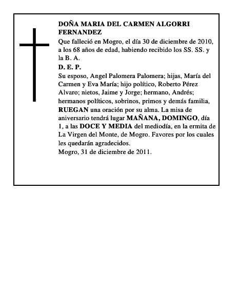 DOÑA MARIA DEL CARMEN ALGORRI FERNANDEZ