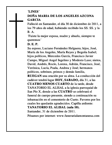 DOÑA MARIA DE LOS ANGELES AZCONA GARCIA