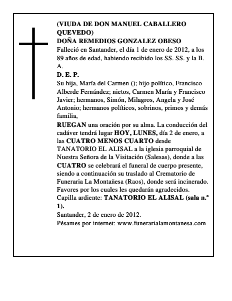 DOÑA REMEDIOS GONZALEZ OBESO