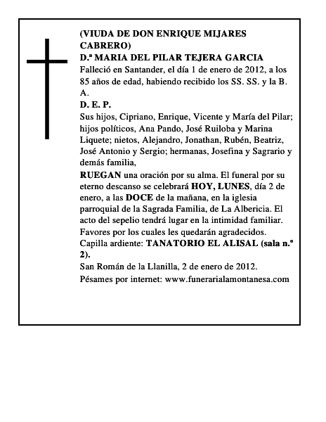 D.ª MARIA DEL PILAR TEJERA GARCIA