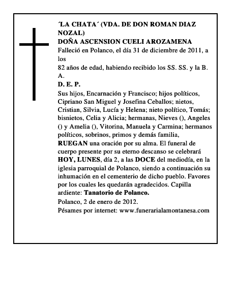 DOÑA ASCENSION CUELI AROZAMENA