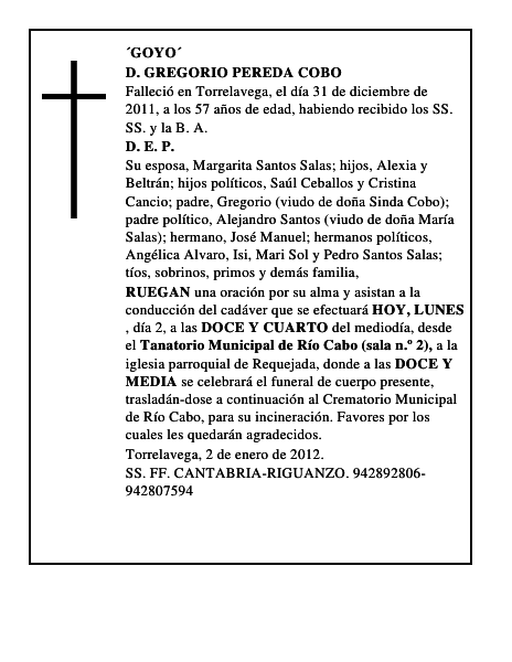 D. GREGORIO PEREDA COBO
